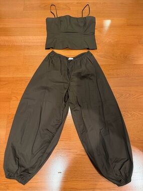 Lovers and Friends Women’s Two-Piece Brown Crop Top & Wide Leg Pants Set